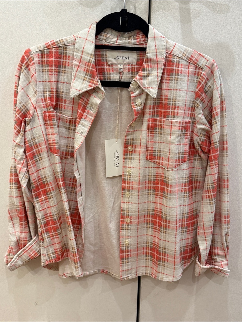 NWT The Great. THE SCOUTING SHIRT IN BLEACHED ROSE PLAID Size 0